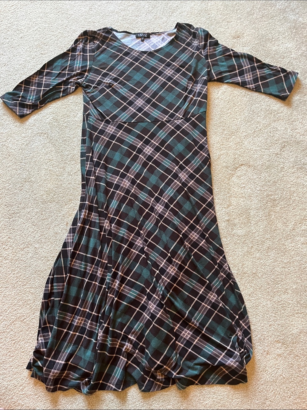 Plaid Teal and Black Maxi Dress with Scoop Neck - Picture 6 of 10